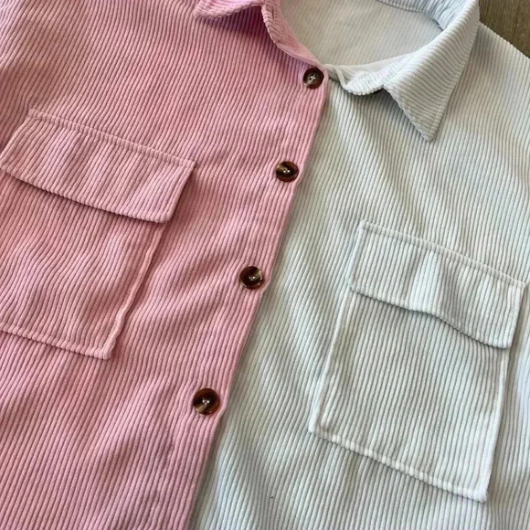 Womens Corduroy Button Down Color Block Shacket - L - Picture 2 of 5